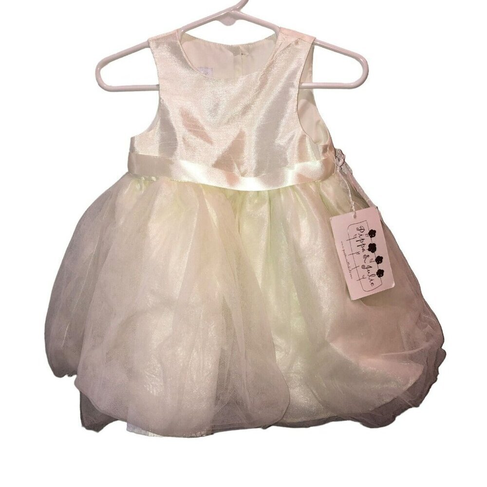 New Pippa and Julie Baby Size 9M Ivory Sleeveless Formal Party Flower Girl Dress